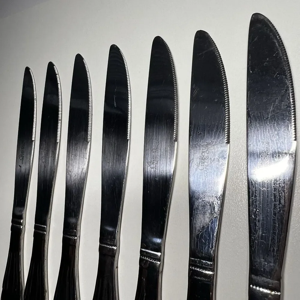 Lot of 7 Vtg Gibson Coca Cola Stainless Steel Dinner Knives Coke Bottle 8,5”